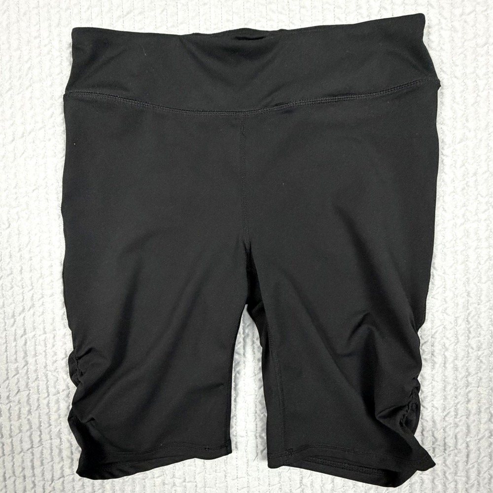 Gaiam Womens Black Ruched Side Athletic Bike Shorts Size Large Yoga Gym Workout